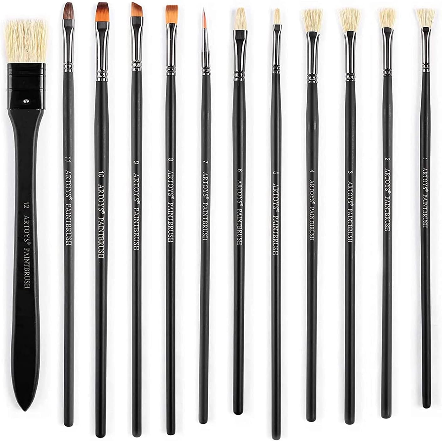 Paint Brush Set 12pcs, Natural Hog Bristle Long Handle Professional Artist Brushes Anti-Shedding, Art Supplies for Kids and Adults for Acrylic and Oils Painting, Watercolor, Face Painting Craft - Image 7
